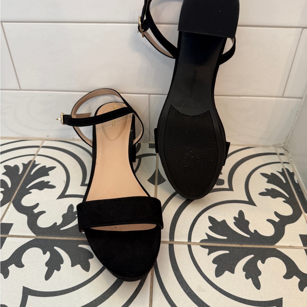 Bandolino Pennie Women Black Block Heel Ankle Strap Open Toe Platform Shoes - Picture 4 of 5
